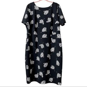 Vince Camuto Dress Leaf Short Sleeve Sheath Black White Plus Size 2X